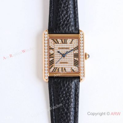 Full Diamond Rose Gold Cartier Tank SOLO Swiss Replica Watches